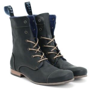 John Fluevog Black Boots Radio BBC Lace Up Blue Size 9.5